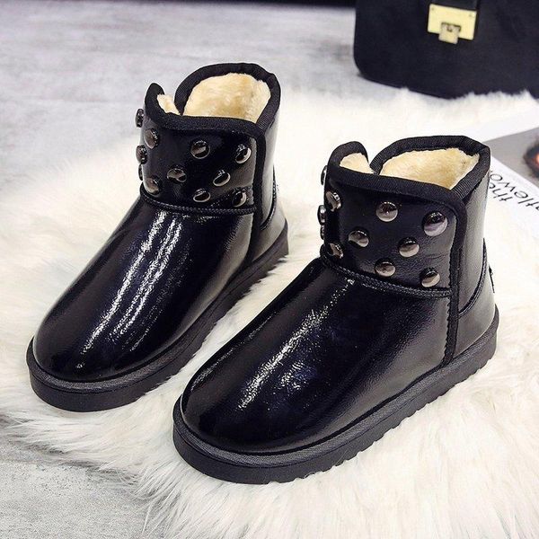 

2020 new platform sneakers winter warm shoes women snow boots rivet boots pu leather snow, Black