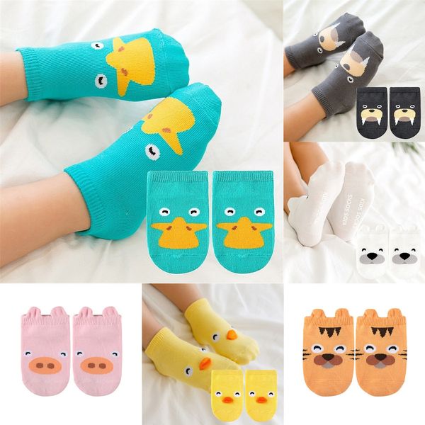 

0-4y baby kids socks animals print cotton sock infant korean cartoon non slip socks for boys girls toddler newborn slippers g20304, Pink;yellow