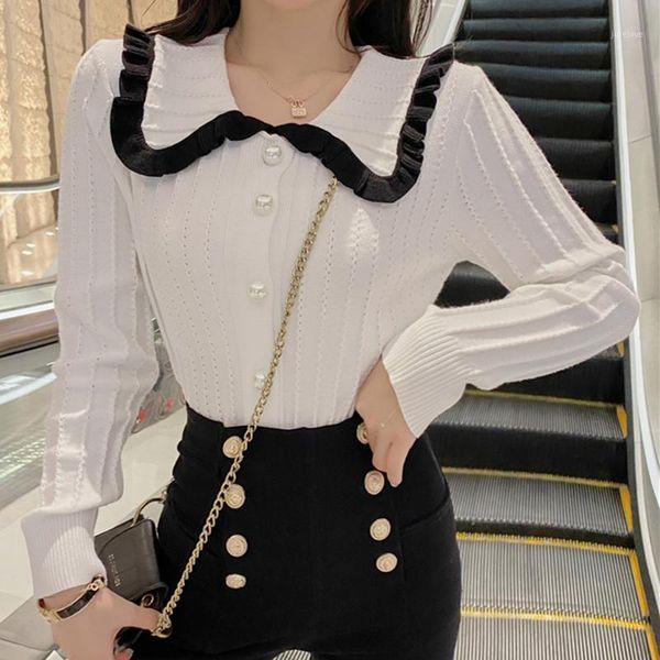 

make new season long sleeve coat lapels joker ladies cardigan sweater female1, White