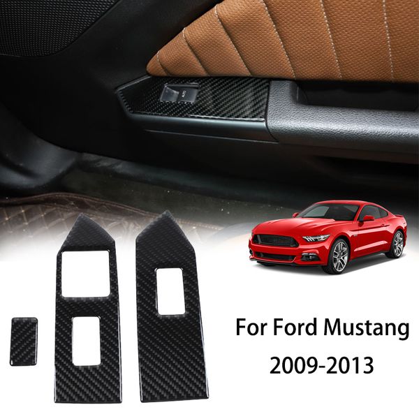 Araba Pencere Kaldırma Anahtarı Düğmesi Trim Yumuşak Karbon Fiber Ford Mustang 2009-2013 Oto İç Aksesuarları