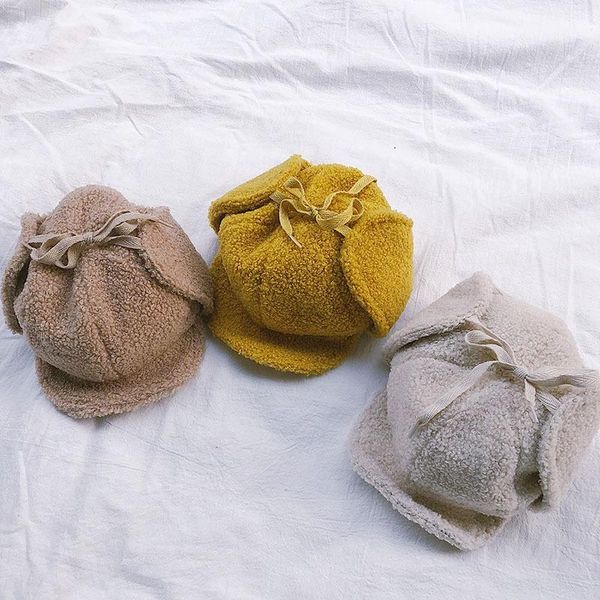 

warm winter hats children kids cap 2020 girls boys baby infants cashmere hats earflap earmuffs hat s10100, Yellow