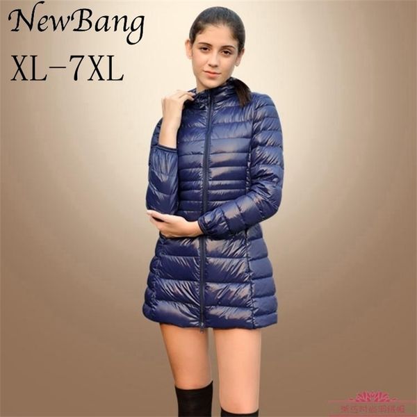 

newbang brand 5xl 6xl 7xl women's down coat women ultra light duck down long jacket plus autumn winter parka womens windbreaker y201026, Black