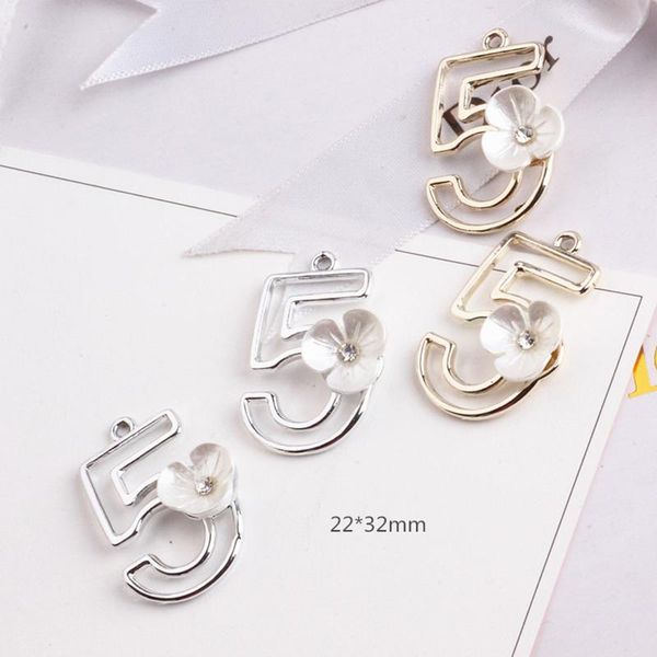 

charms mrhuang 10pcs/lot number five 5 flower gold-color silver-color pendant for bracelet diy draft, Bronze;silver