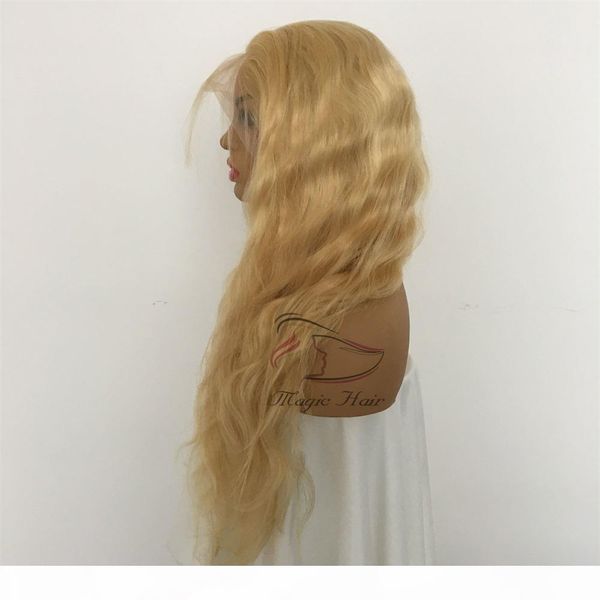 

full lace human hair wigs brazilian light blonde human hair color 613# body wave thick glueless lace front wigs with baby hair, Black;brown