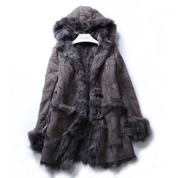 

winter lady personal fur coats street fashion genuine sheep fur jacket double faced warm thick long hoodie pocket sheepskin1, Black