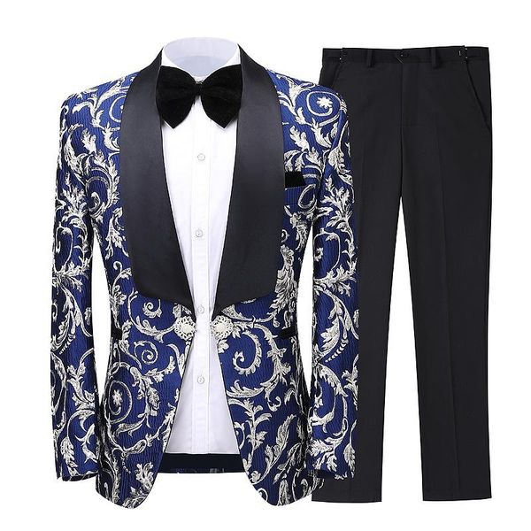 

men's suits & blazers latest coat pant designs 2021 men suit shawl lapel slim 3 piece set blue floral jacquard wedding groom singers pr, White;black