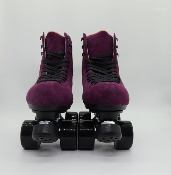 

double-row roller skates four-wheel plastic steel base roller skates purple1