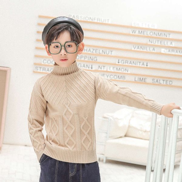 

2020 winter sweater thickened solid color base coat fashion high collar boys' t-shirt children's wear, Blue