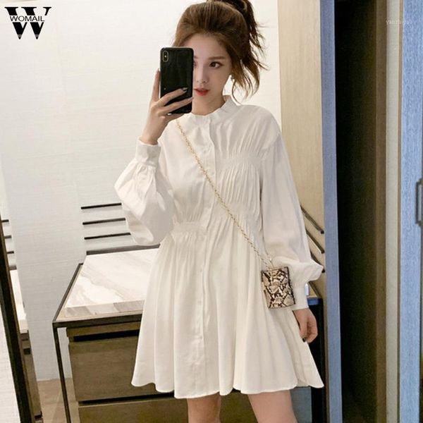 

womail loose dress for women ladies sweet simple plus size dress o-neck lantern long sleeve single-breasted button casual1, Black;gray