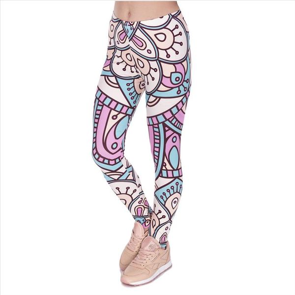 

new design women legins mandala turquoise and pink printing legging fashion high waist woman leggings drop shipping, Black