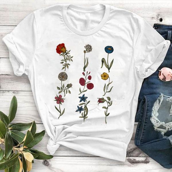 

women clothing print fashion flower plant summer t shirt female tshirt women t shirt tee graphic camisas mujer tee, White