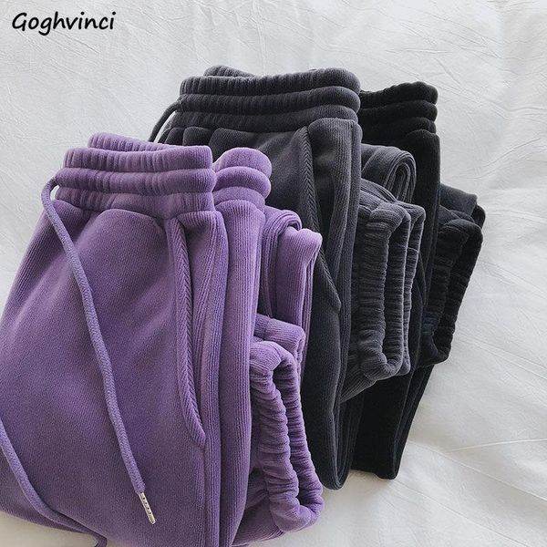 

women casual pants harem bundle feet plus velvet thicker drawstring ankle-length winter thermal baggy solid ulzzang simple chic, Black;white