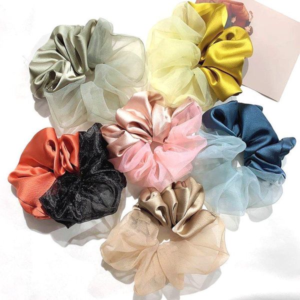 

hair accessories fashion ins women silk patchwork organza scrunchies girl's bands ponytail holder