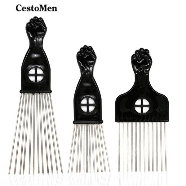 

hair brushes cestomen pro metal afro comb for hairdressing african fork in stainless steel barber trimming 3 size available, Silver