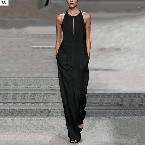 

fashion women jumpsuit sleeveless 2020 summer new casual solid women black jumpsuits fashion female pants 2.271, Black;white