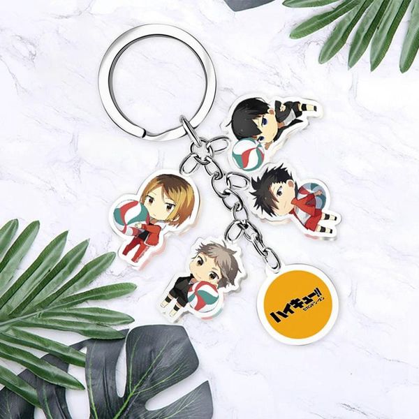 

japan anime volleyball boy figures key chain ring anime haikyuu keyring cute cartoon keychain, Silver