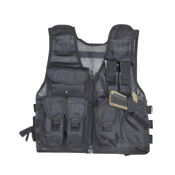 

tactical military molle mesh vest multifunctional outdoor adjustable camo black quick dry fishing vest hunting jacket clothes 201215, Black;white