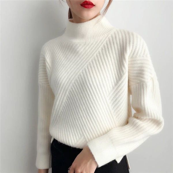 

2021 new thick turtleneck cashmere women autumn winter knitwear clothes tricot jumper pull femme streetwear pullover sweater jwdy, Black;gray