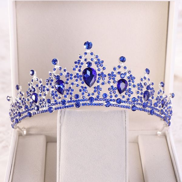 

wholesale women girl diadem blue gold tiaras and crowns crystal hair jewelry for queen princess birthday pageant bride wedding y200409, Slivery;golden