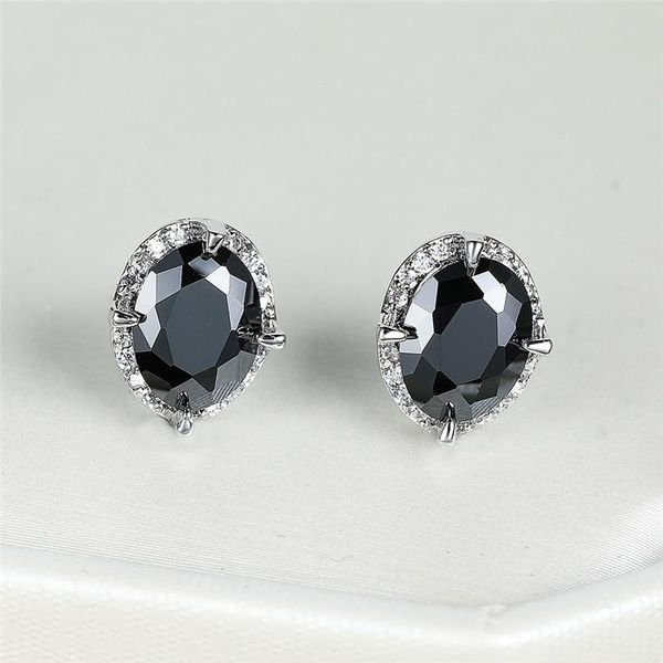 

retro black oval zircon rainbow stone stud earrings for women charm jewelry female luxury multicolor crystal birthstone earrings, Golden;silver