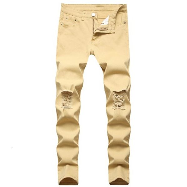 

brem pants five hole broken denim breeches thin jeans 1954, Blue