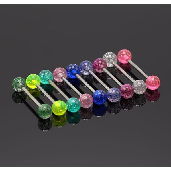 

2pcs crylic glitter tongue piercing bars nipple piercing barbell helix tongue ring stainless steel woman's pin body jewelry f bbyvvw, Silver