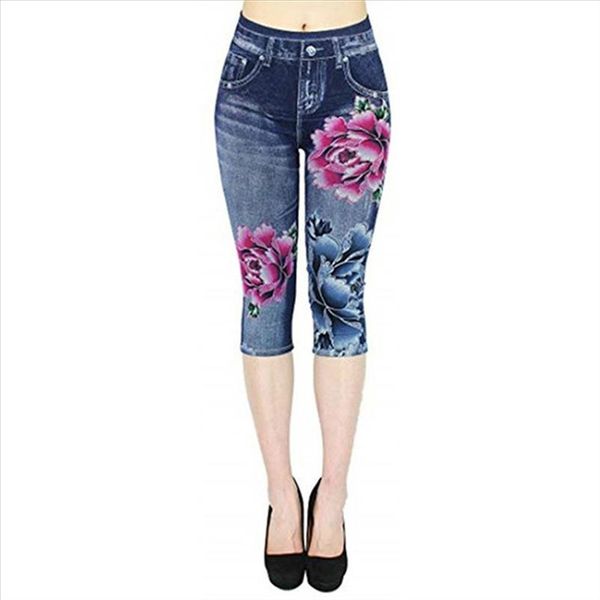 

women plus size leggings imitation cropped trousers 2021 new mock pocket pants slim jeggings denim skinny, Black
