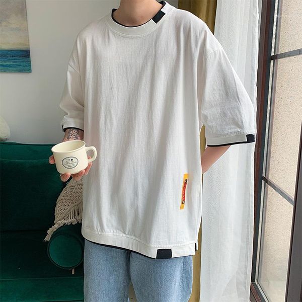 

men's t-shirts men clothing summer loose mock two-piece short sleeve t shirt for wild half one piece students half-sleeve1, White;black