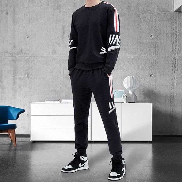 

2020 fashion running sets tracksuit men sets t-shirt pants two piece sport sweatshirt outfit sportswear male suit clothing, Gray
