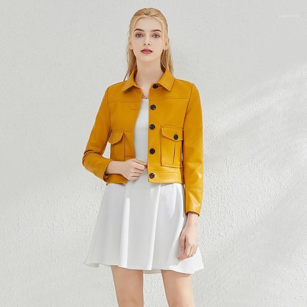 

aibeauty new spring motorcycle blouse soft pu leather jacket leather jacket women single breasted short design bike coat1, Black