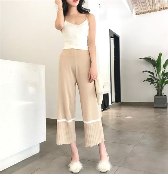 

two piece dress amolapha women knitted tank +pants 2pcs set knitting casual camisole vest jumper +pant clothing sets1, White