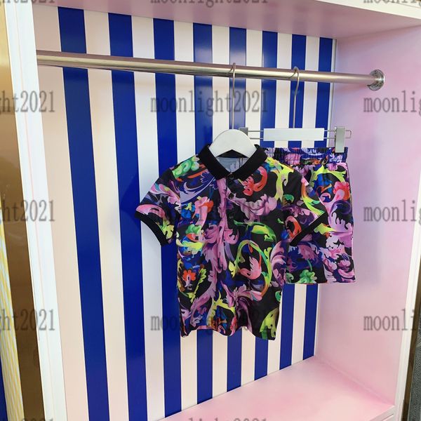 

2022 boys polo sets brand t shirts + hsorts fashion sets checkered bear printing shirt coat for kids casual sports tracksuits childrens clot, White