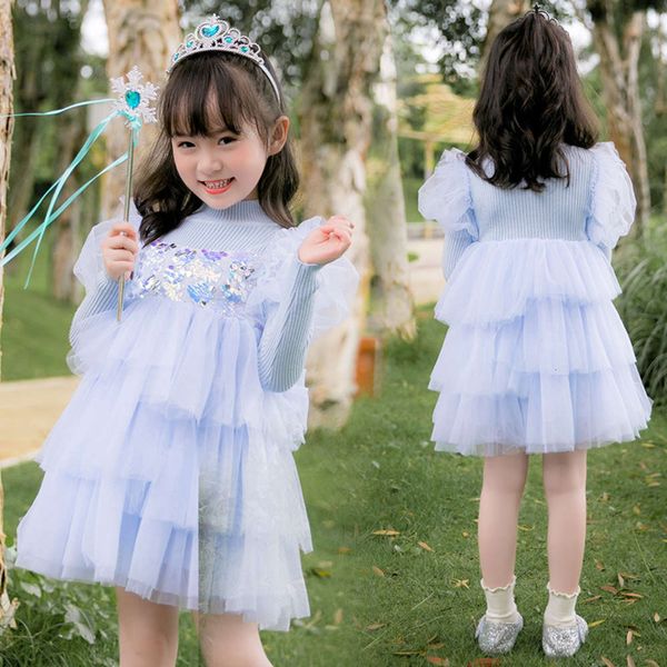 

winter september blue ice and snow girl's 2020 autumn new korean children's princs drs 8659, Red;yellow