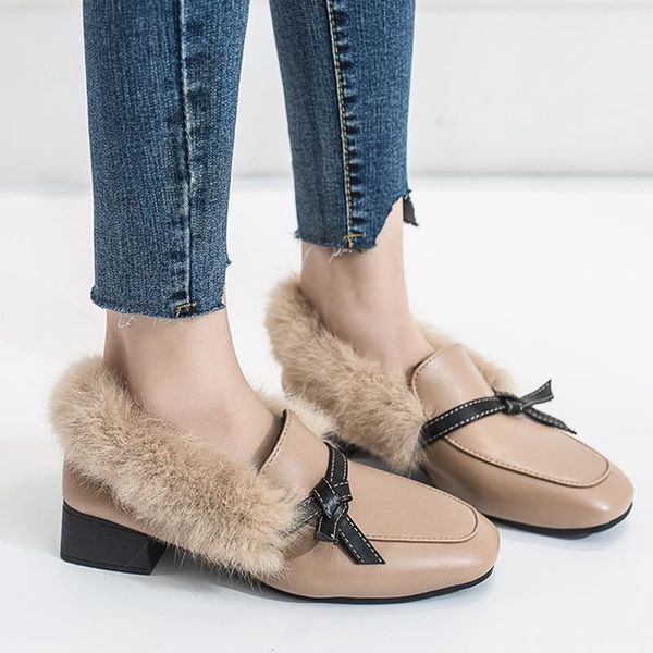 

tolezy shoes slip-on pointed butterfly-knot fine decorative band 2020 autumn lovely fur shoes comfortable ladies, Black