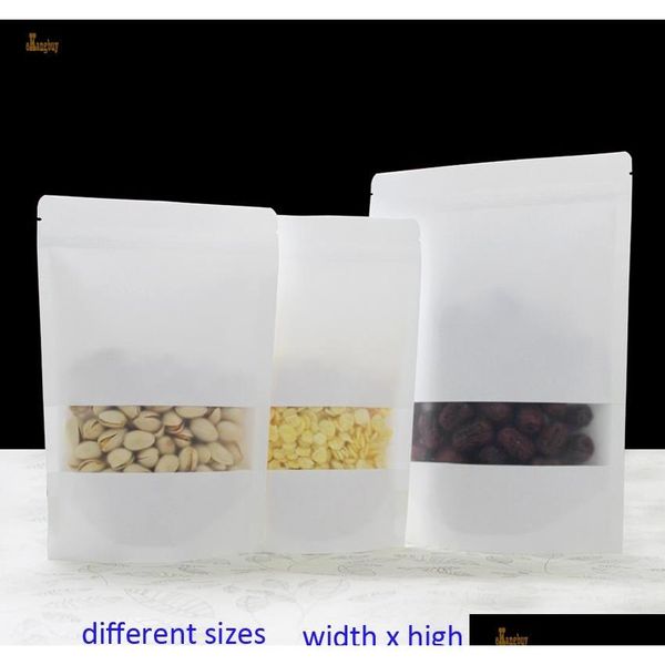 

100pcs/lot 7sizes white kraft paper packaging bag frosted windows stand up zipper packing bags zip lock sqcgio ppshop01