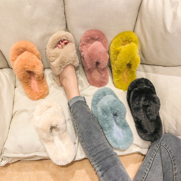 

shoes woman 2020 womens slippers outdoor pantofle flock luxury slides fur flip flops winter footwear massage new designer flat x1020, Black
