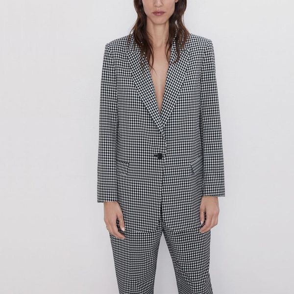 

women's suits & blazers autumn suit casual plaid single button, White;black