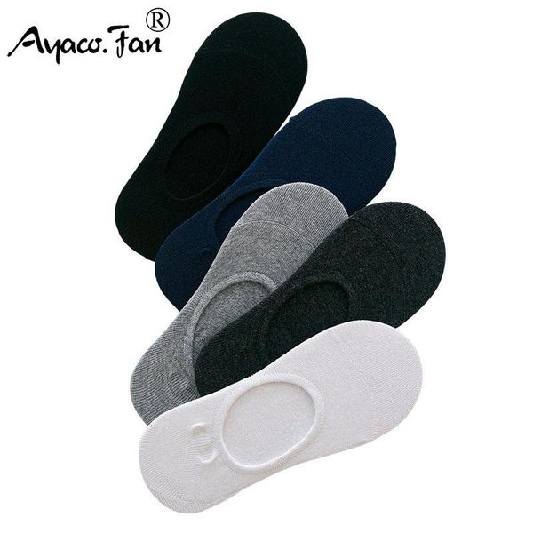 

10pcs=5 pairs/lot men socks summer fashion non-slip silicone invisible solid cotton socks business male ankle sock slippers meia, Black