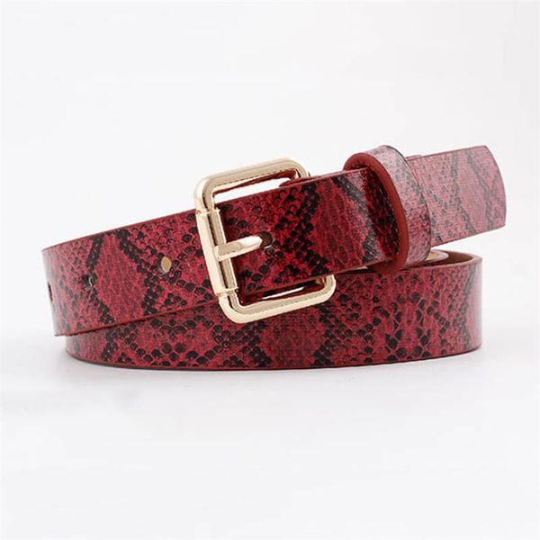 

women fashion snakeskin printed faux leather square buckle belts, Black;brown