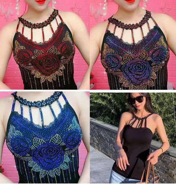 

rhinestone womens glitter bohemian cami vest tank fashion style clothing for cocktail party clubwear baddie aestheti, White