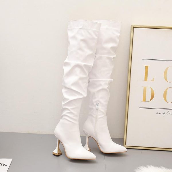 

boots black and white autumn winter fashion women over the knee women's pu material straight 2021