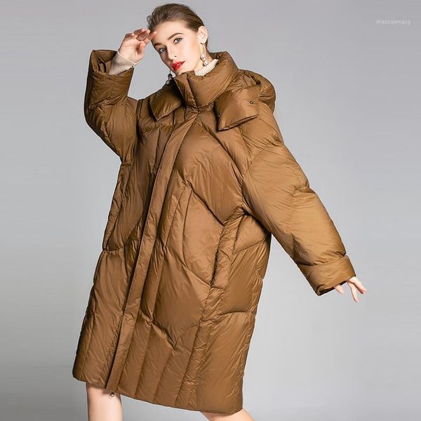 

johnature women 2019 winter hooded down coats casual warm solid color new oversized female pockets coats1, Black