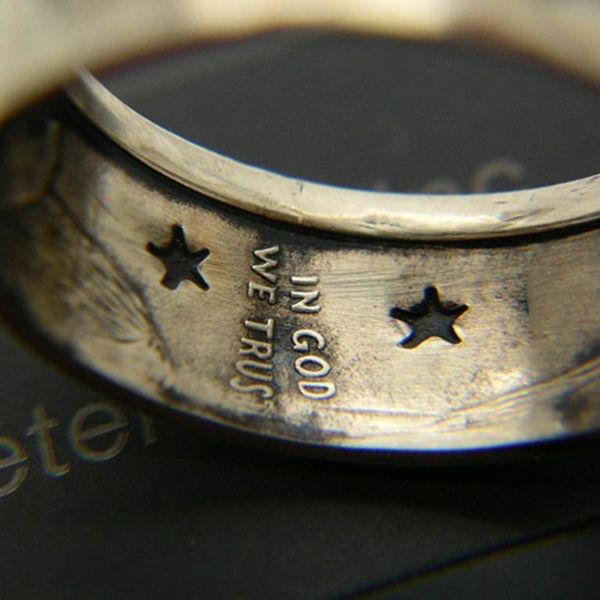 

vintage the united state of american 1778 coin wolf carved ring antique anniversary, Slivery;golden