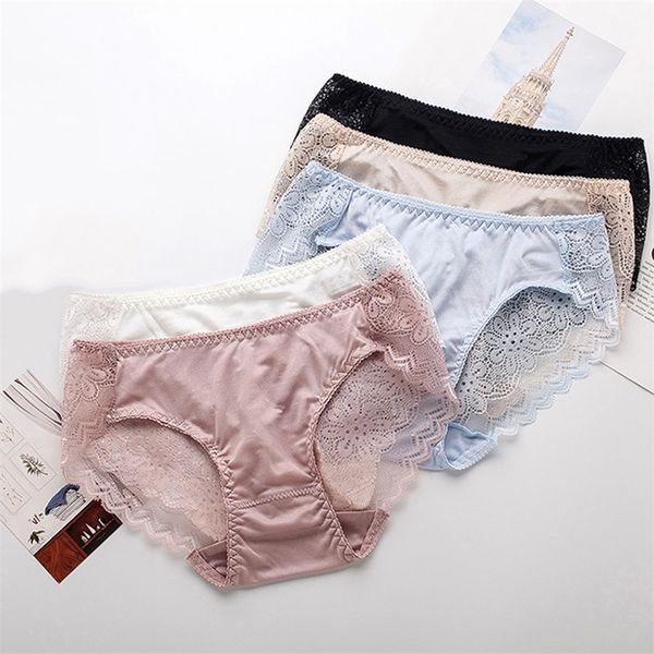 

3pcs/ lot 100% natural silk lingerie underwear women transparent seamless lace panties bragas mujer panty calcinhas briefs 201112, Black;pink