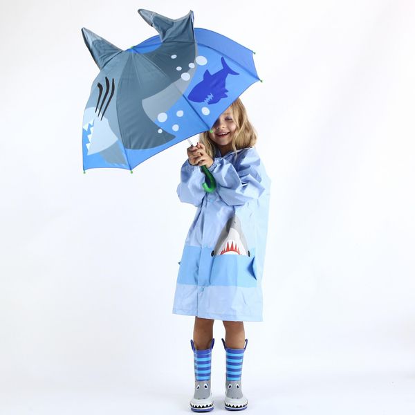 

semi umbrella 12 bones cute animal shape umbrella 3d stereo 9 color umbrella waterproof shade shark children bbyigl packing2010