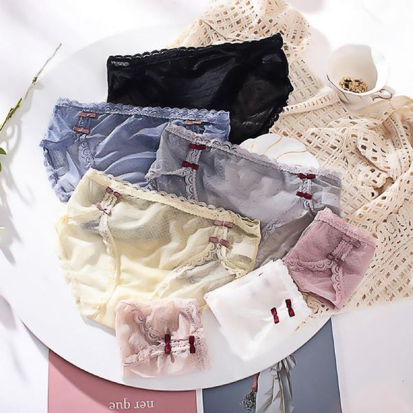 

fashion mesh women panties bow transparent underwear women lace soft briefs lingerie intimates, Black;pink