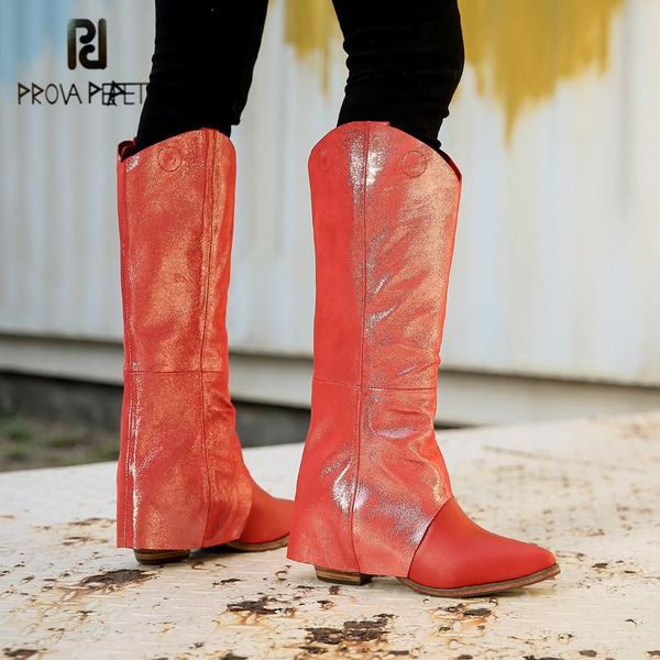 

prova perfetto genuine leather novelty women thigh high boots mantle mixed colors pointed toe crude high heel lady casual shoes, Black