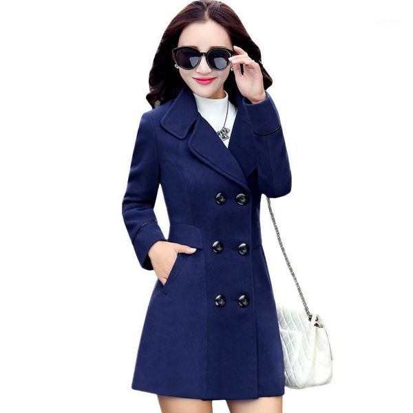 

2020 new autumn winter woolen coats overcoat women slim medium long plus size wool coat ladies fashion double-breasted jackets1, Black