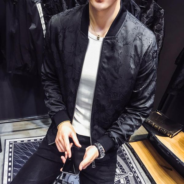 

dark flower paisely floral jackets for men vintage business bomber jacket men coat korean slim windbreaker clothes, Black;brown