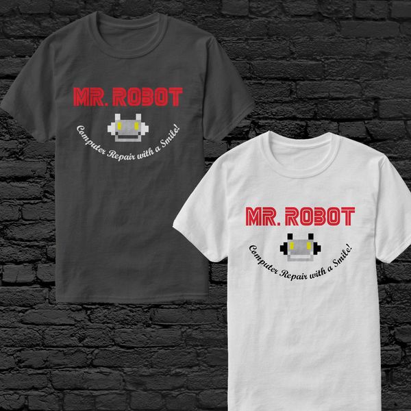

вершины summer прохладный смешные t-shirt mr robot г-н робот ремонт компьютеров с улыбкой футболка летний спортивный с капюшоном hoodie